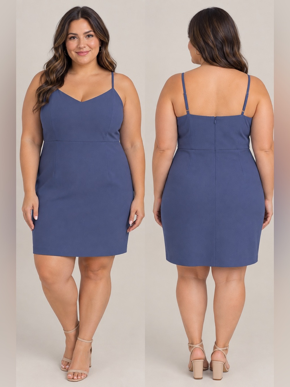 Chic Plus-Size Spaghetti Strap Sheath Dress - Blue